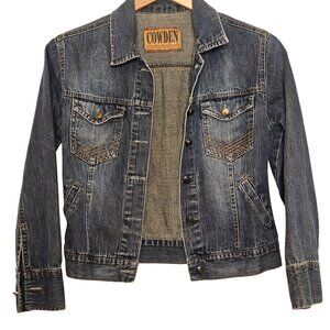 Cowden Country Western Womens Denim Jacket With Button Front Chest & Side Po